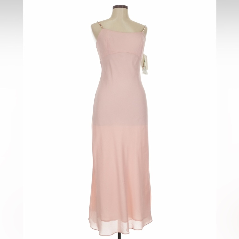 VTG Jessica McClintock Soft Pink Maxi Dress Iridescent Stone Straps Romantic NWT